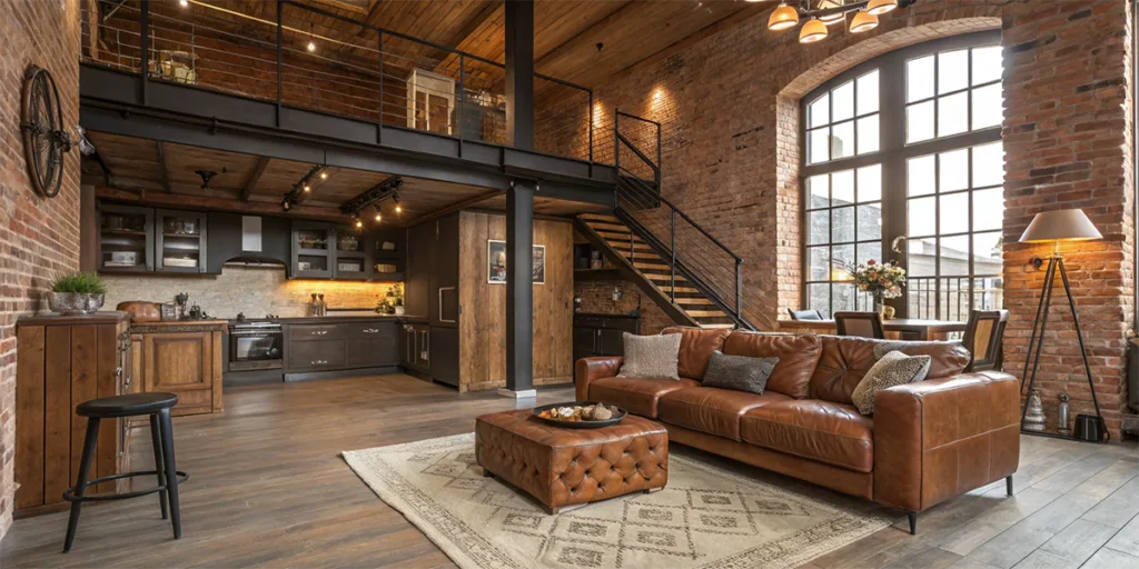 Adaptive Reuse: Transforming Industrial Spaces into Chic Homes 3 industrial home add warmth with rugs leather fur