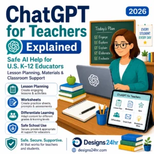 1:1 thumbnail showing ChatGPT for Teachers explained with a teacher using AI for lesson planning, classroom materials, worksheets, differentiated learning, and safe school support.