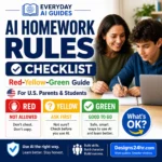 AI homework rules checklist thumbnail for U.S. parents and students using red yellow green AI guidance.