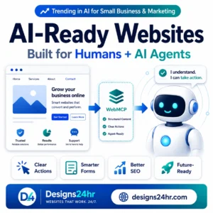 AI-ready websites thumbnail showing a website interface connected through WebMCP to a friendly AI agent, explaining how websites can work for humans and AI agents.