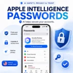 Apple Intelligence Passwords thumbnail showing an iPhone Passwords app security check that finds weak passwords and helps secure accounts for U.S. iPhone users