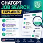 ChatGPT job search explained thumbnail showing live job listings, resume formatting, smarter applications, and safety tips for U.S. job seekers.