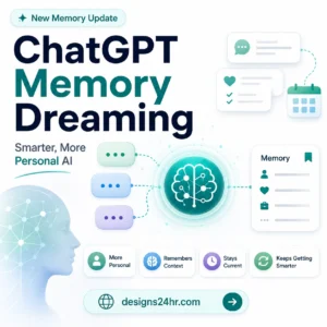 ChatGPT Memory Dreaming thumbnail showing a glowing AI memory core connected to chat bubbles and a memory card, explaining OpenAI’s new personalized ChatGPT memory update.