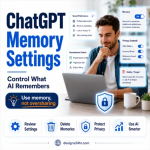 ChatGPT Memory Settings thumbnail showing a U.S. user reviewing saved preferences, privacy controls, and delete memory options to control what AI remembers.