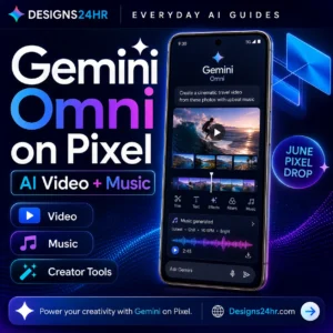 Gemini Omni on Pixel Explained thumbnail showing a Pixel phone using AI video editing, music generation, creator tools, and June Pixel Drop features.