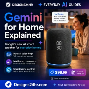 Gemini for Home Explained thumbnail showing Google’s new AI smart speaker helping with natural voice commands, smart home control, routines, and everyday home tasks.