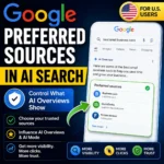 Google Preferred Sources in AI Search thumbnail showing U.S. users choosing trusted websites inside AI Overviews and AI Mode
