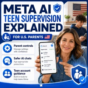 Meta AI teen supervision explained for U.S. parents. Learn how parent controls, blocked AI characters, topic insights, and safer AI chats may help families.