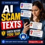 AI scam texts thumbnail showing a worried person checking fake toll bank delivery and government messages on a phone.