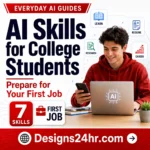 College student using AI tools on a laptop to build research, resume, interview, and first-job readiness skills