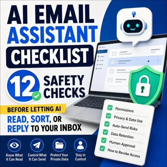 AI image upscaler checklist showing an original image, enlarged comparison, magnifying glass and 12 quality checks