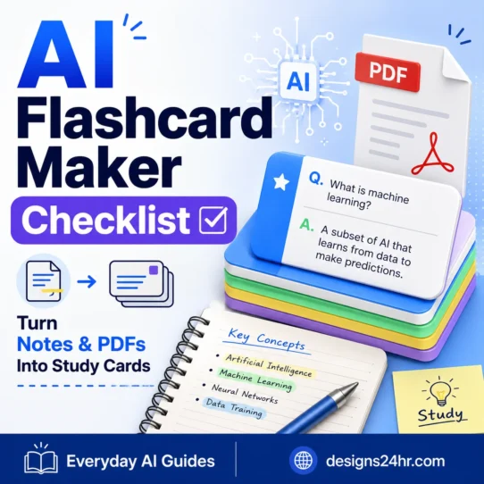 Want more simple AI study tips? Explore our Everyday AI Guides on designs24hr.com for more beginner-friendly checklists and practical tools.