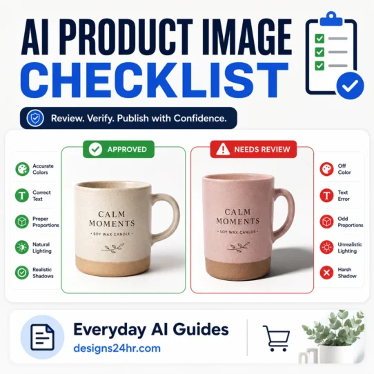 AI product image builder checklist showing product photo accuracy checks before publishing images online
