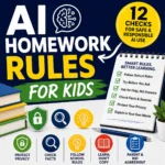 AI homework rules for kids showing 12 checks for safe and responsible AI homework use