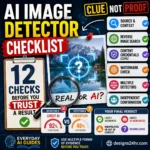 AI image detector checklist showing 12 checks for verifying whether a suspicious picture may be AI-generated