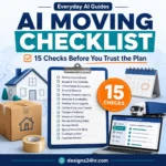 AI moving checklist showing 15 checks for verifying an AI-generated moving plan