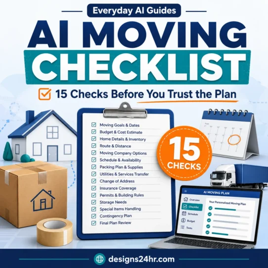 AI moving checklist showing 15 checks for verifying an AI-generated moving plan
