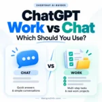 What is ChatGPT Work? Visual comparison of ChatGPT Work vs Chat showing quick conversations and multi-step tasks.