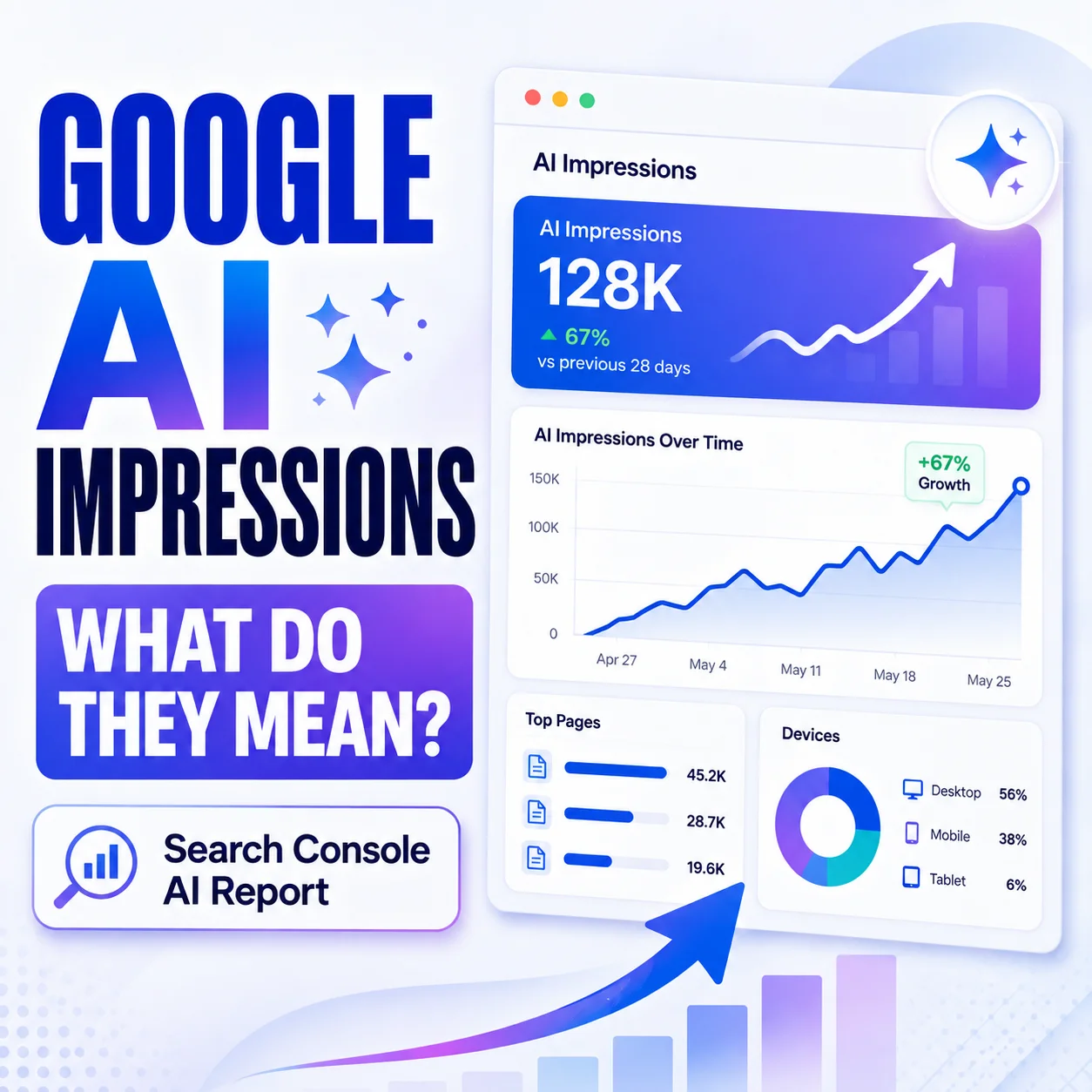 Google Search Console AI report showing AI impressions and website visibility