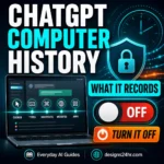ChatGPT Computer History privacy guide showing recorded activity, privacy controls, and how to turn it off