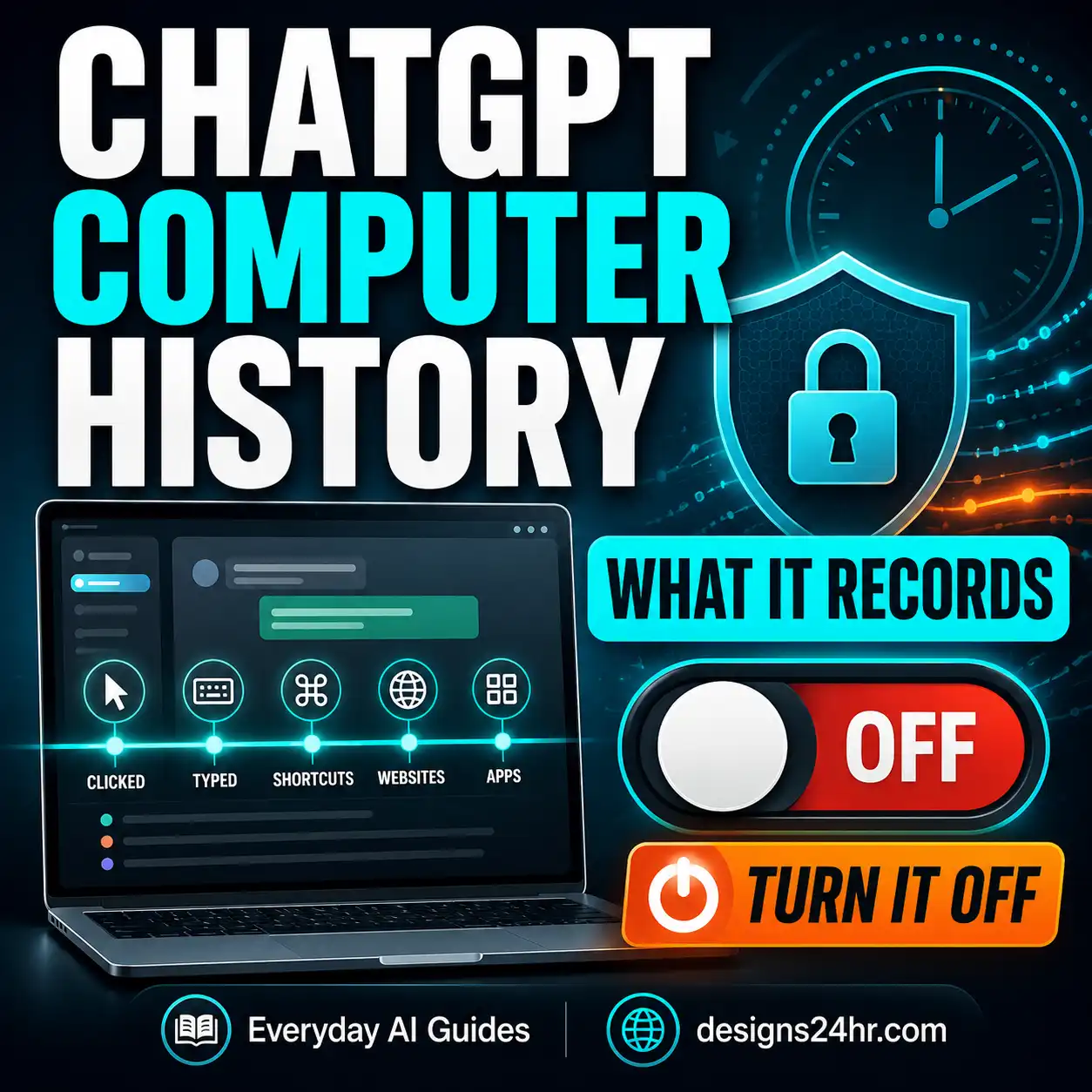 ChatGPT Computer History privacy guide showing recorded activity, privacy controls, and how to turn it off