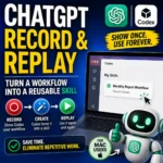 ChatGPT Record & Replay workflow showing how a repeated task becomes a reusable Codex skill