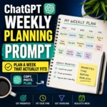 ChatGPT weekly planning prompt with a weekly planner showing priorities, tasks, buffer time, and realistic scheduling