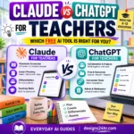 Claude for Teachers vs ChatGPT for Teachers comparison graphic showing standards, lesson planning, files, collaboration and classroom workflow symbols.