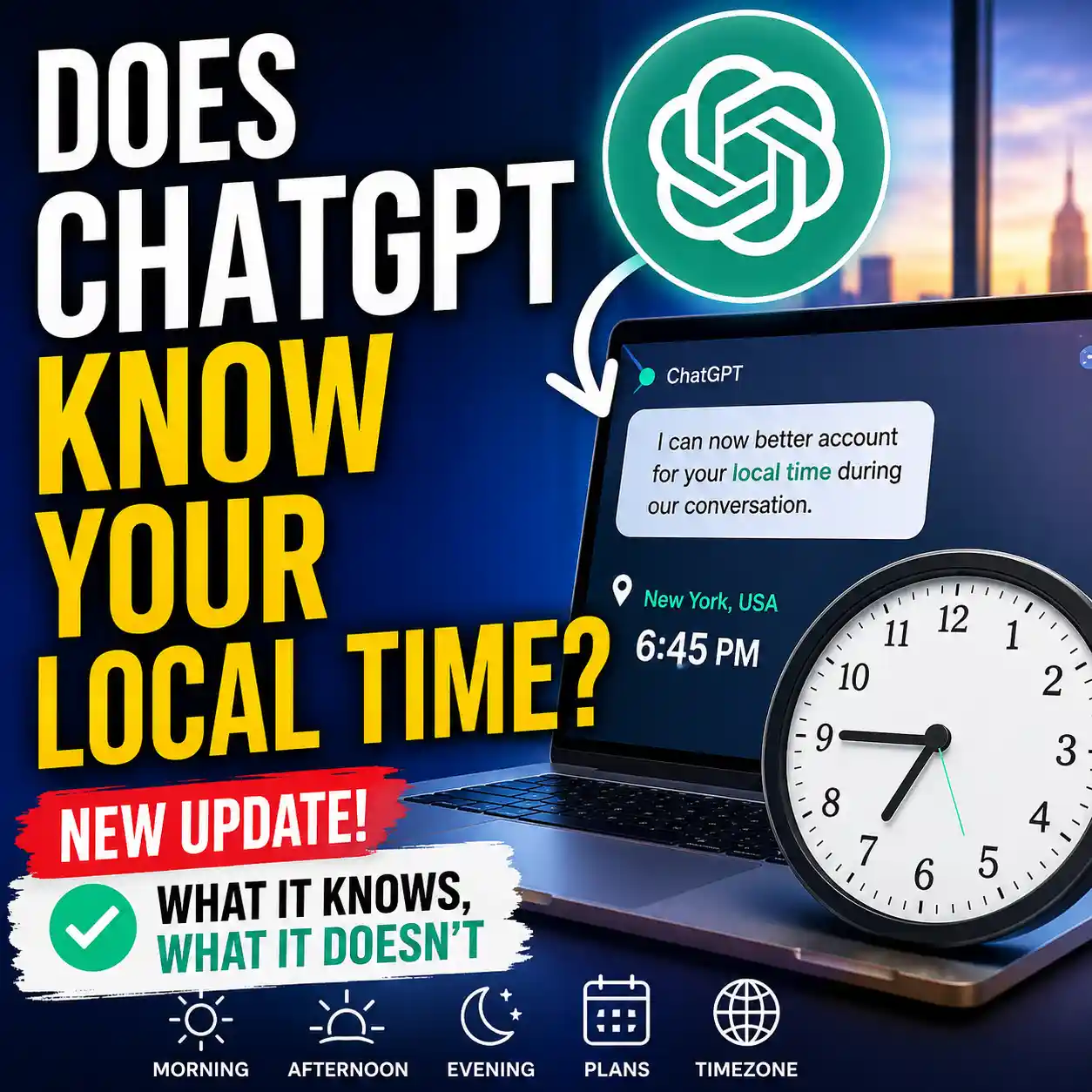 Does ChatGPT know your local time explained with a clock and local-time interface