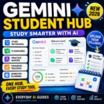 Gemini Student Hub guide showing study notebooks, quizzes, flashcards, progress tracking and semester planning