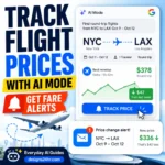 Google AI Mode flight price tracking guide showing airfare tracking and fare alerts
