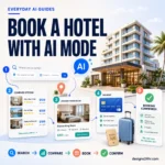 Google AI Mode hotel booking guide showing hotel search, comparison and booking steps