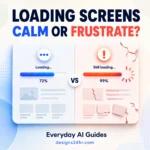 Psychology of loading screens comparing a calm progress indicator with a frustrating stalled loading state