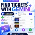 Ticketmaster in Gemini guide showing event search, ticket options and price comparison