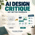 AI design critique prompt visual showing a graphic layout being reviewed with prioritized design feedback