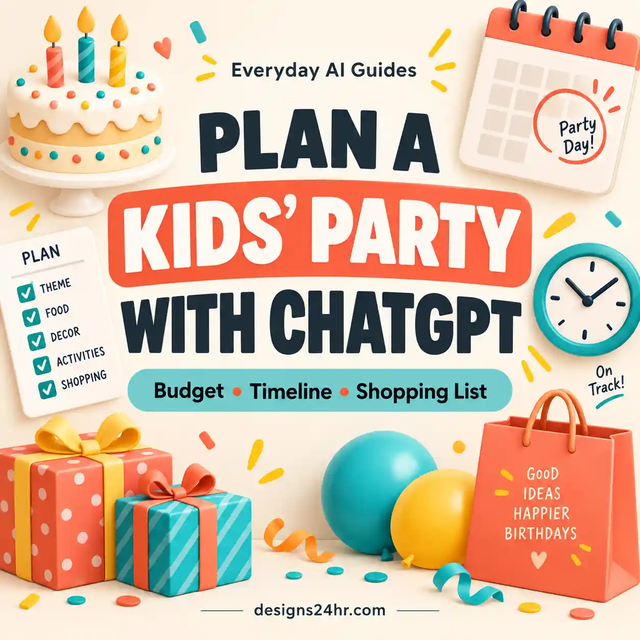 ChatGPT birthday party planning guide with budget, timeline and shopping list