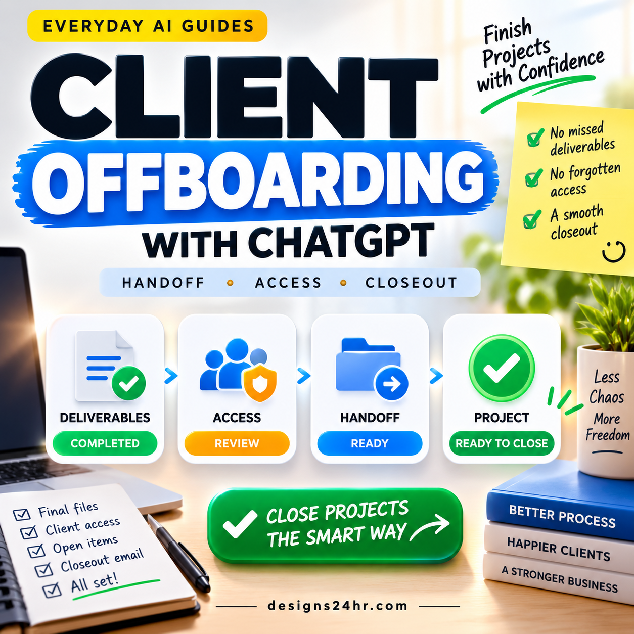 ChatGPT client offboarding workflow showing deliverables, access review, handoff, and project closeout