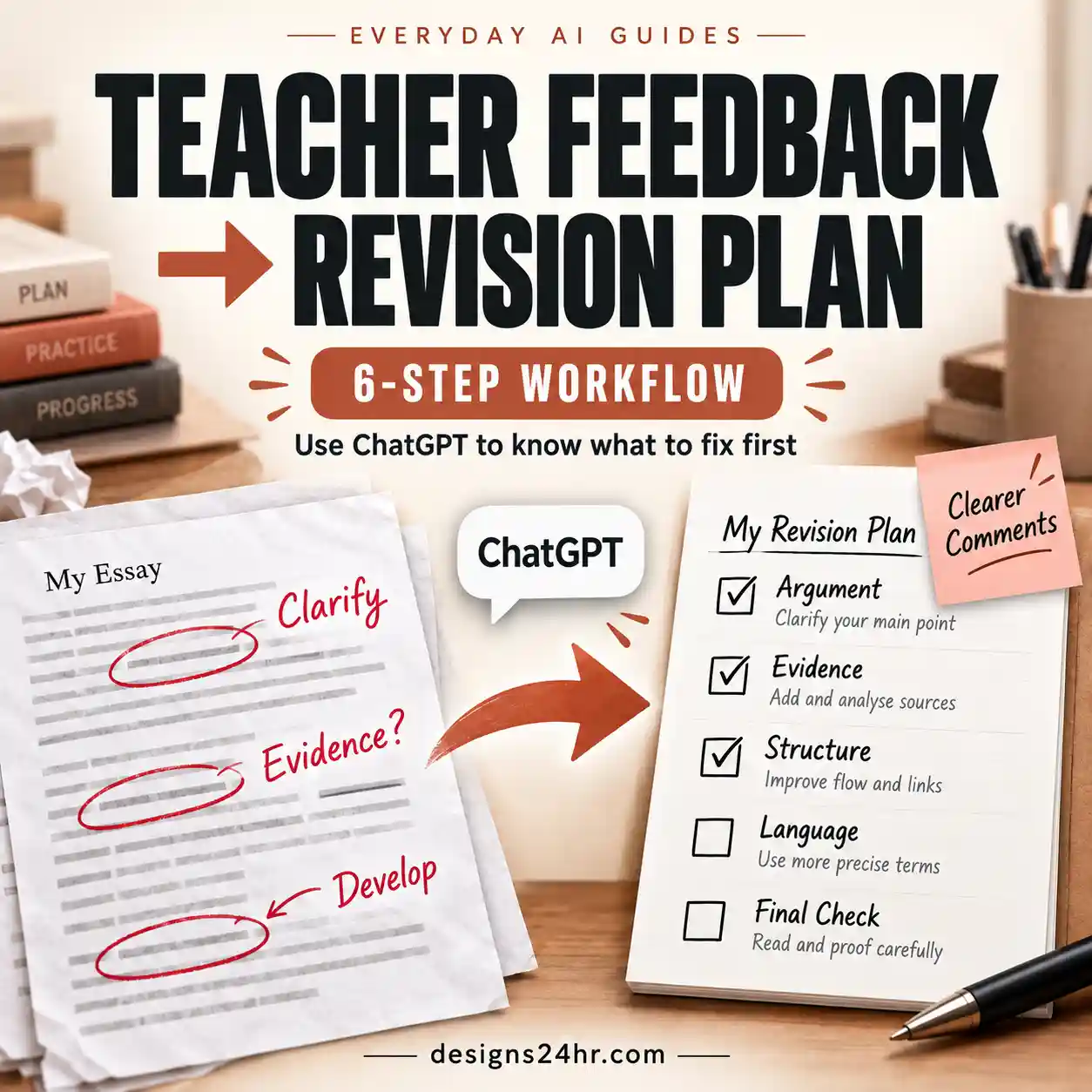 Teacher feedback comments organized into a clear revision plan using ChatGPT