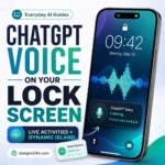 Illustrated smartphone showing ChatGPT Voice Live Activities on the iPhone Lock Screen and Dynamic Island