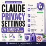 Claude privacy settings guide showing training, shared chat, data export and privacy controls