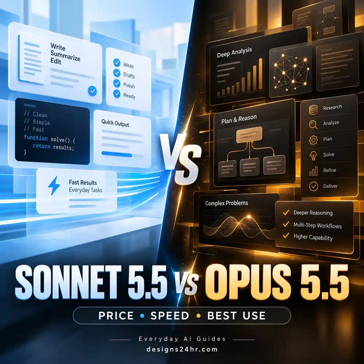Claude Sonnet 5.5 vs Opus 5.5 comparison for pricing, speed and best uses