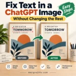 Before-and-after example showing misspelled text corrected in a ChatGPT-generated poster while preserving the original design.