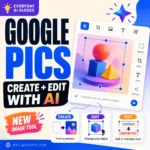 Google Pics AI image editor guide showing a generic image canvas with prompt-based creation and editing tools