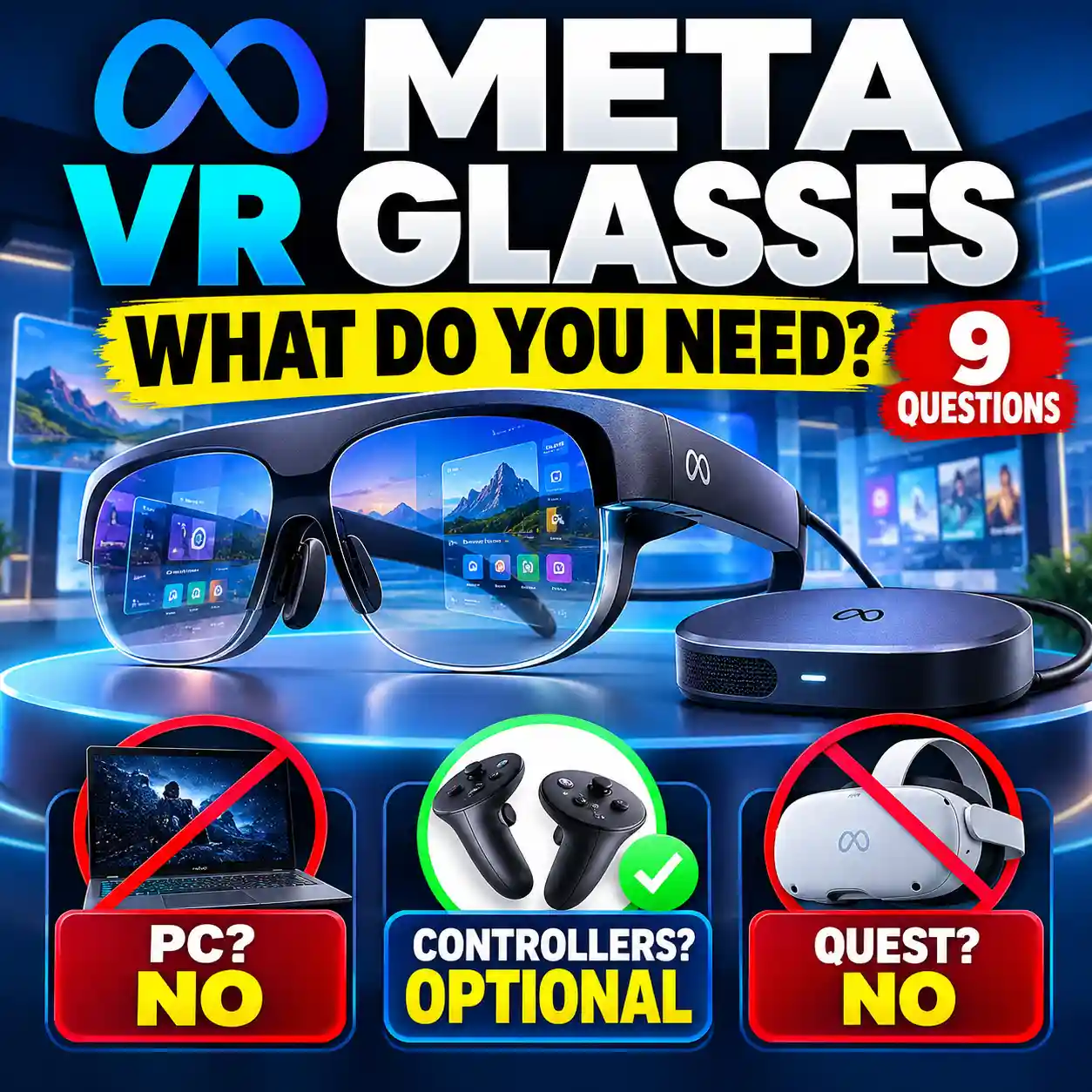 Meta VR Glasses setup showing PC controller Quest and compute puck requirements