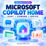 Microsoft Copilot Home infographic comparing Chat, Cowork, Code and Autopilot
