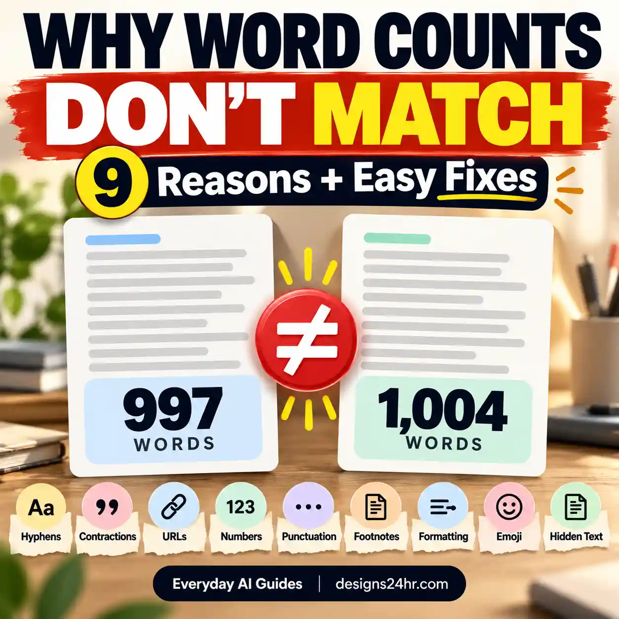 Two word counters showing different results to explain why word counts don't match