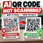 Illustration comparing an AI-generated QR code that may not scan with a functional QR code.