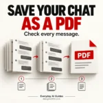 Illustration of saving a ChatGPT conversation to PDF, with document pages and checks for missing messages.