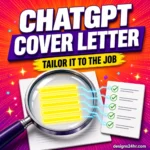 ChatGPT Cover Letter thumbnail: a magnifying glass highlights lines of a cover letter that match a job description checklist, with the hook Tailor It to the Job