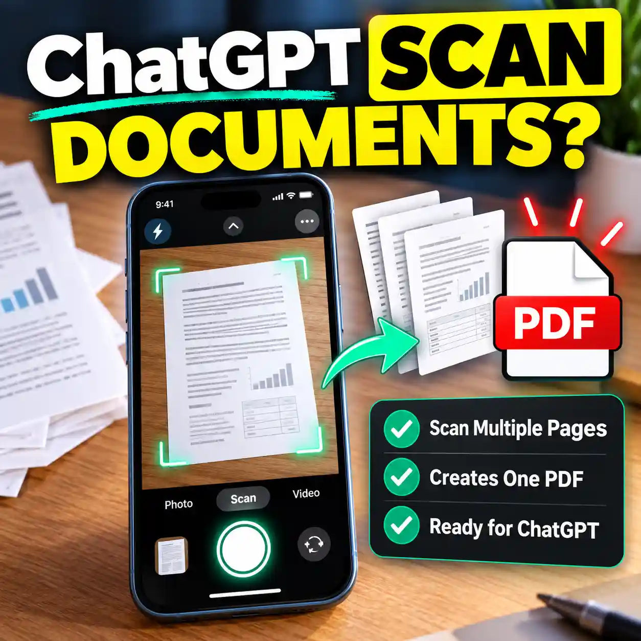 ChatGPT Scan Documents camera feature for scanning paper notes to PDF